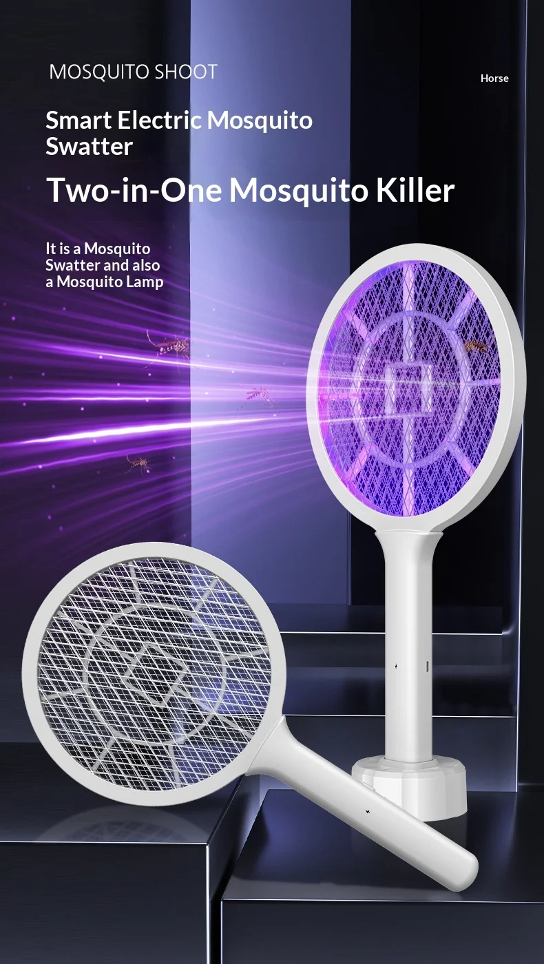 Scacciamosche elettrico multifunzionale 2 in 1 ricaricabile tramite USB con base fotosensibile e funzione antizanzare._voghion.com