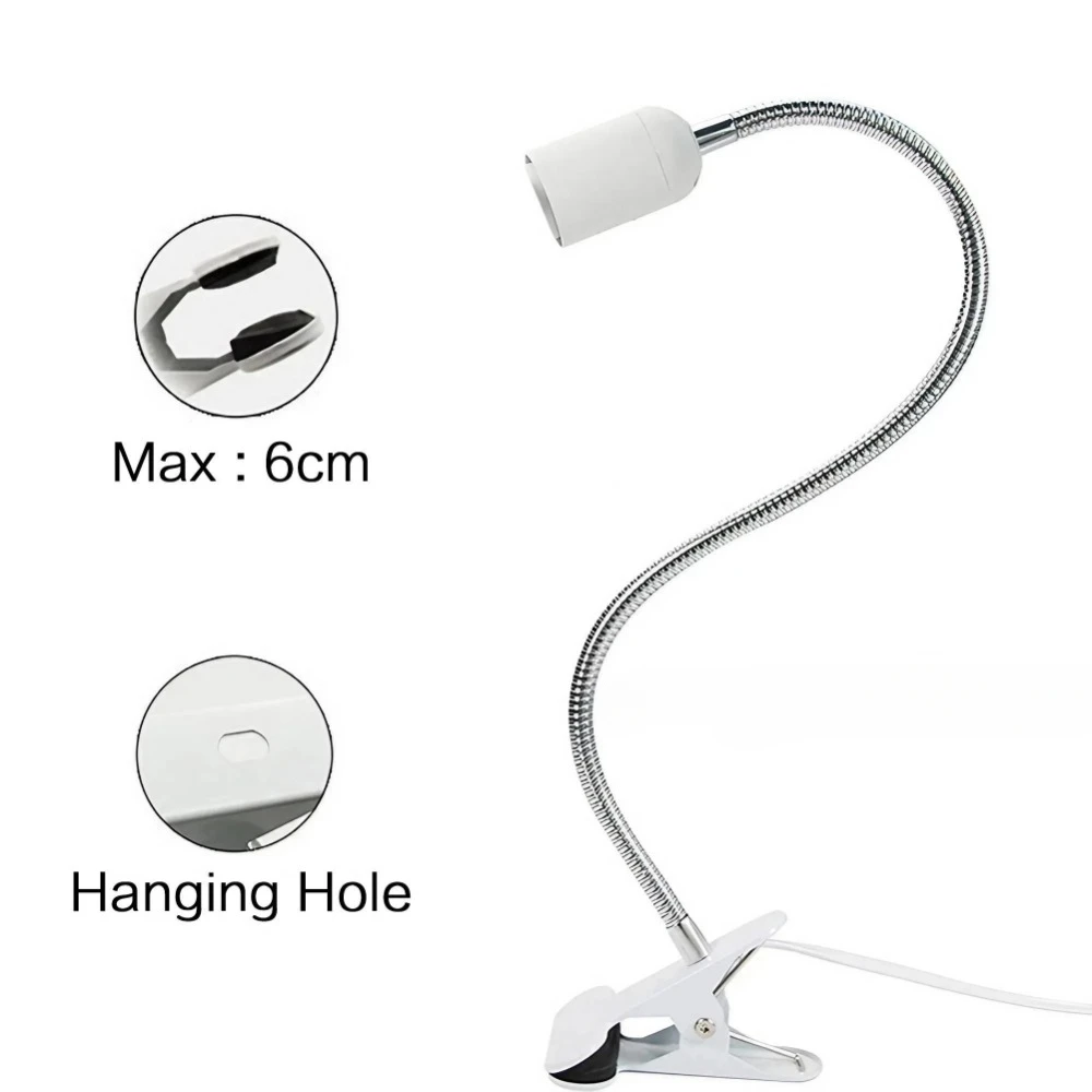 360 Degree Flexible Desk Lamp Holder E27 Light Base Socket Gooseneck Clip-on Cable with Power On Switch for Home