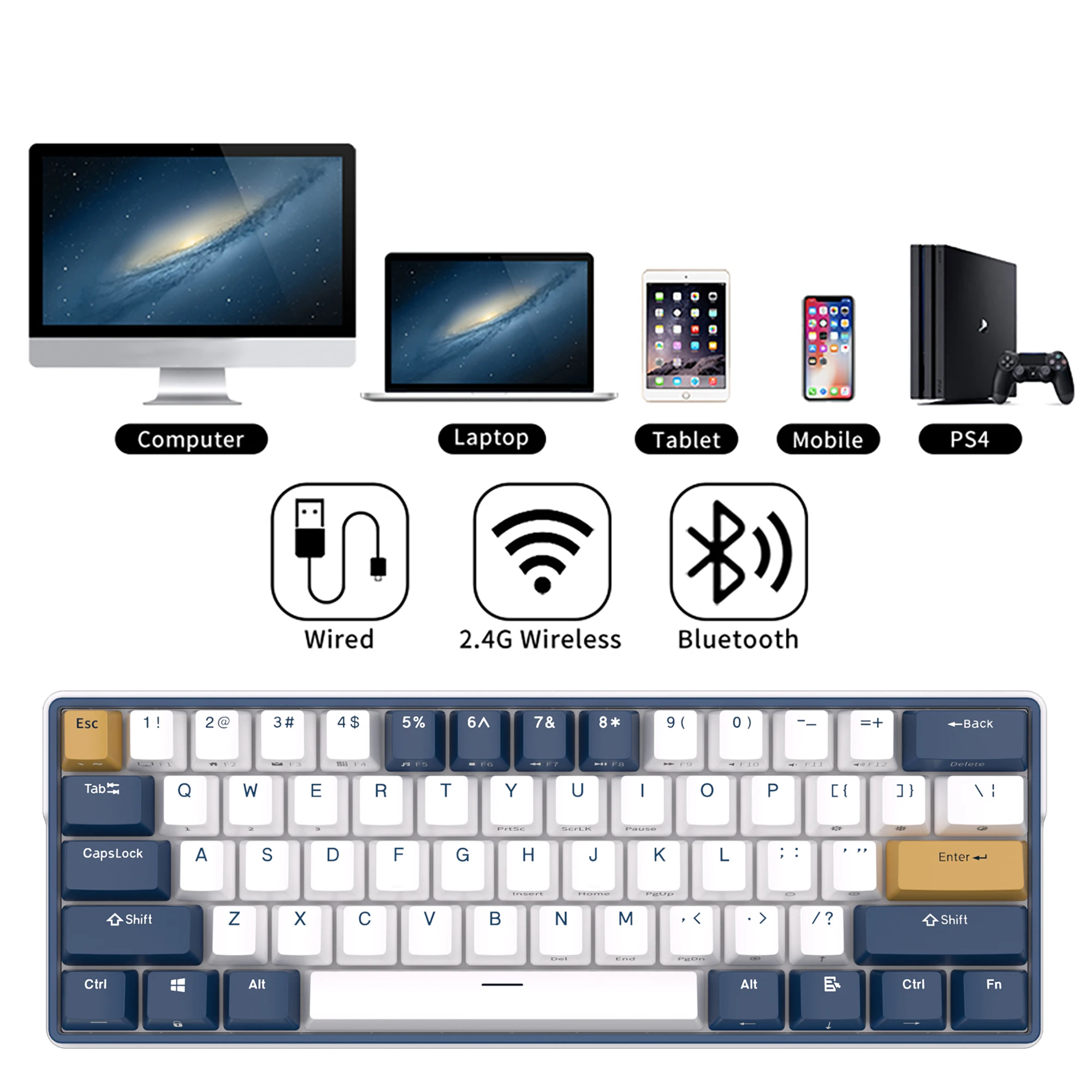 Royal Kludge-teclado Mecânico Tri-modo sem Fios Bluetooth Retroiluminado Rgb Teclados Mini Gamer Hot-swappable 61 Teclas 2.4g Rk61 Plus - Imagem 4