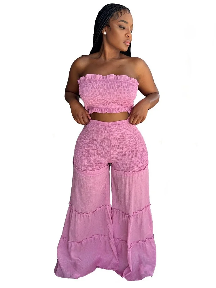 Wmstar 2 Piece Sets Women Wholesale Vest and Pants Sets Solid Two Piece Set of Spliced Strapless Pants Matching Suit 2025