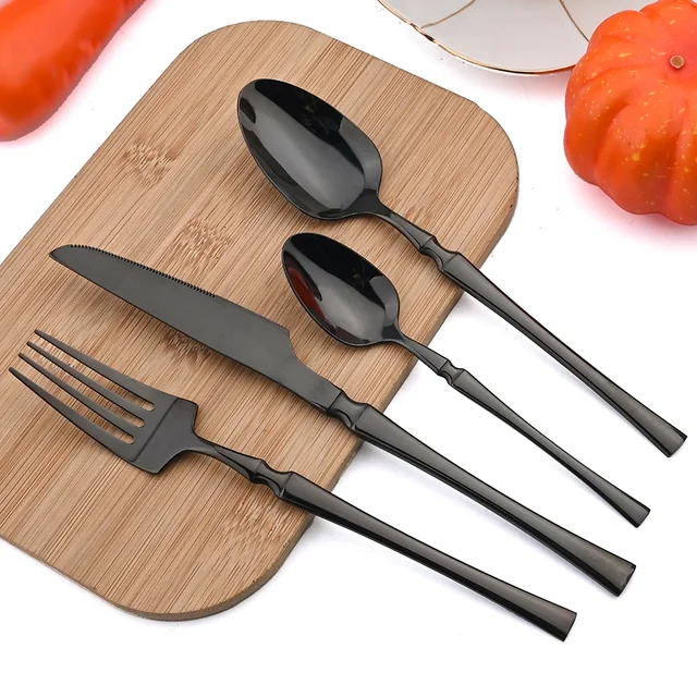 24 pezzi in acciaio inossidabile set di posate in oro coltello forchetta cucchiaio coltello da bistecca forchetta cucchiaio stoviglie retrò adatto per la cucina del ristorante 6