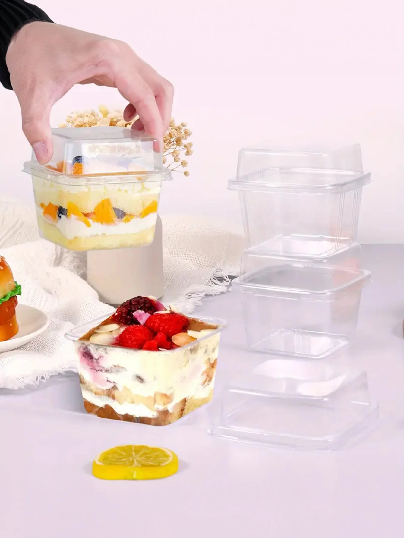 20pcs Lamisu box Square mousse cake box wooden soy milk milleuca fruit yogurt clear baked pastry