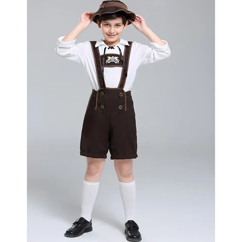 Classic Bavarian Lederhosen Oktoberfest Kids Costume German Beer Boys Outfit Hat Top Suspender Shorts Set Cosplay Halloween,kids cosplay costume