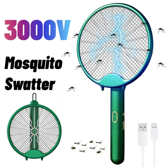 3000V Elektromos Szúnyog Ütő Szúnyoggyilkos Lámpa Usb Újratölthető Swatter Fly Riellent Cc - Image 3