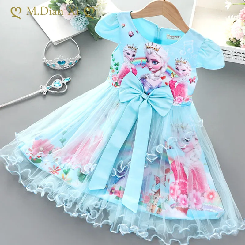 Summer Kids Clothes Pretty Korean Little Girls Dresses Frozen Elsa Anna Princess Party Costume Vestidos Bow Tie Outfits Clothing 1