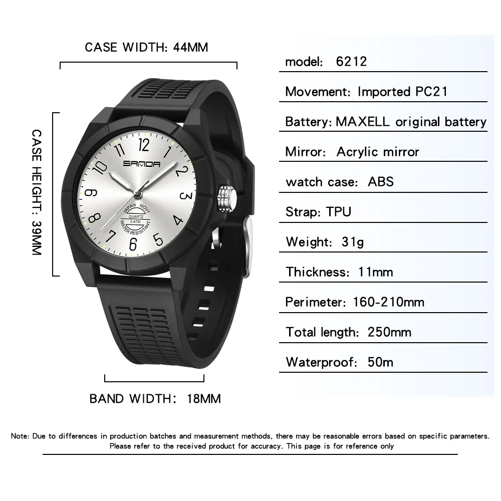 Sanda Fashion Dial Sport Men Watches Design Analog Quartz Wristwatch Casual Simple Tpu Strap Waterproof Luminous Man Watch, Alina Gadgets