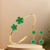 Stainless steel 7 color five-leaf grass bracelet Earring Jewelry Set High quality women's classic everyday party jewelry Clover 3