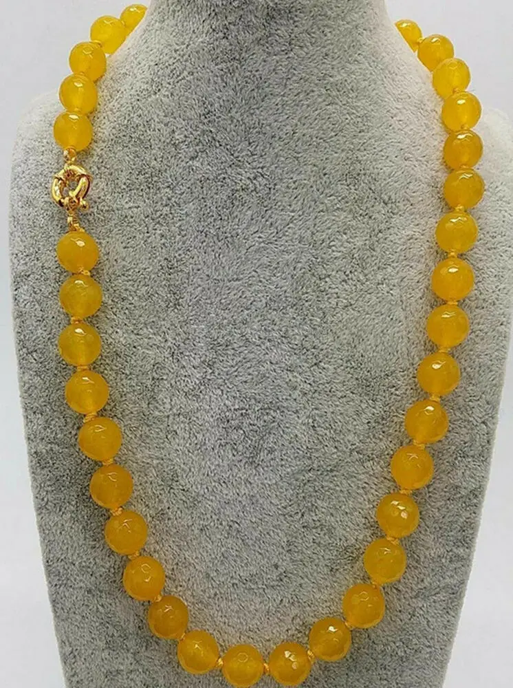 8/10/12mm Natural Faceted Yellow Topaz Round Gemstone Beads Necklace 18