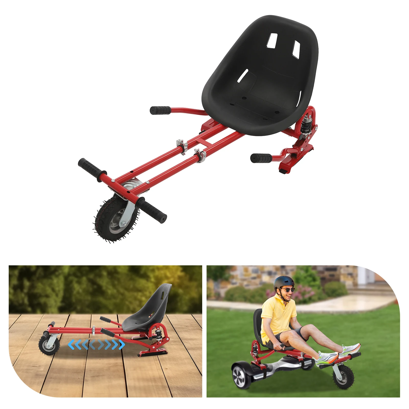 Hoverboard attachment seat close-up showing ergonomic shape