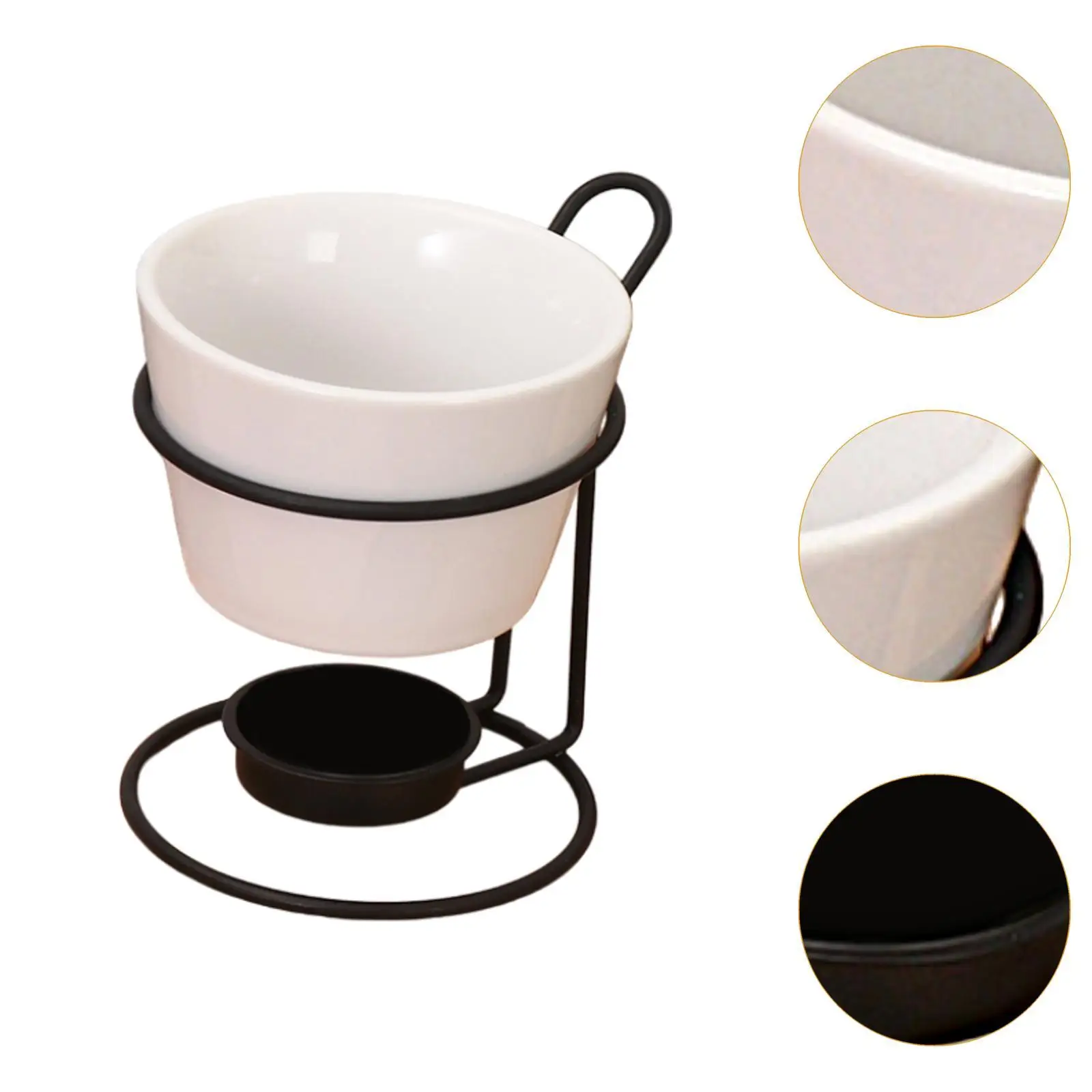 Fondue Pot Set with Iron Rack Chocolate Melter Butter Heater Porcelain Melting Pot for Dinner Anniversary Party Engagement Snack
