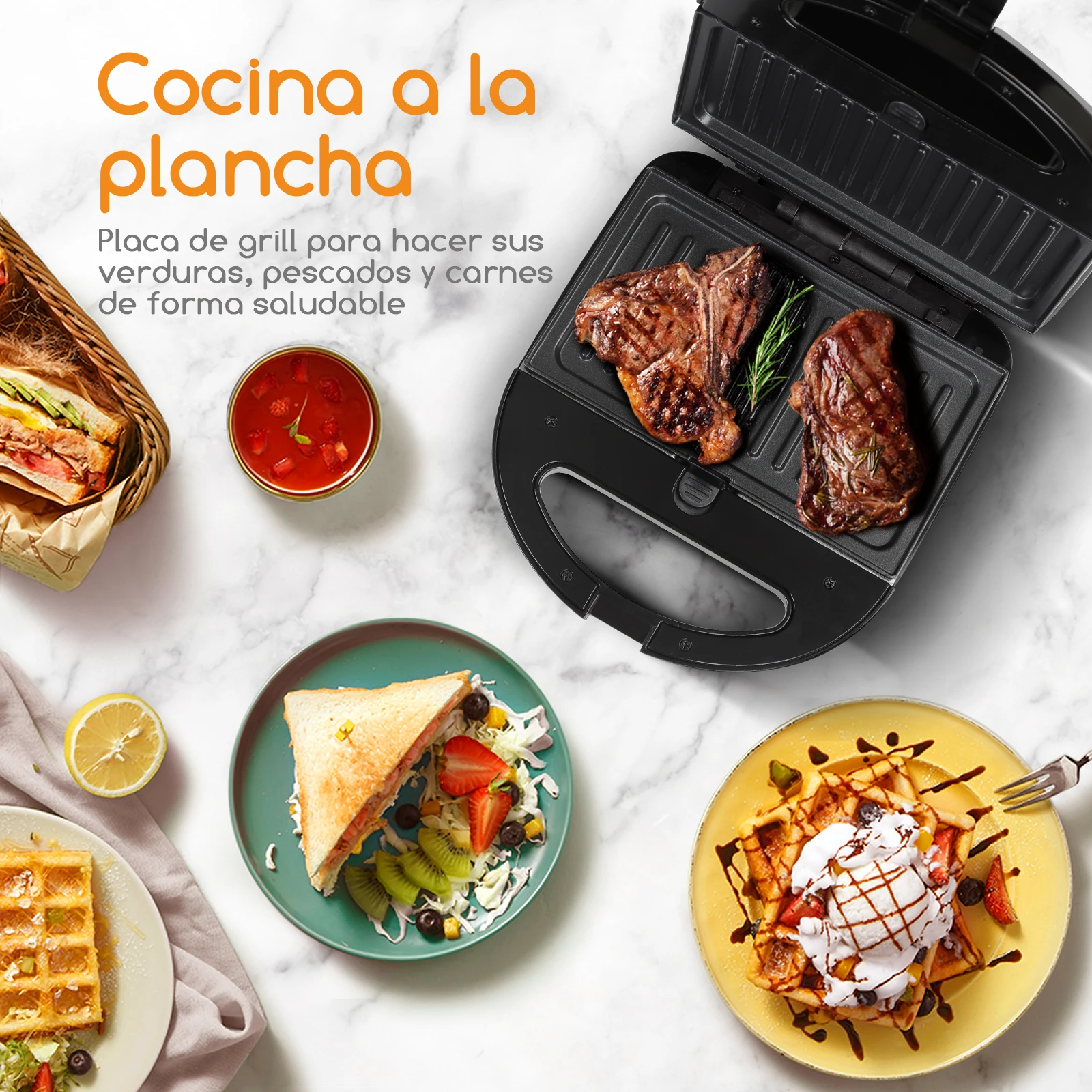 Aigostar Sandwich Maker Panini Press Grill, 3 in 1 Waffle Maker with  Removable Non-stick Plates, Electric Grilled Cheese Maker, Portable Cool  Touch Handle, Led Indicator Lights & Easy to Clean, 750W 