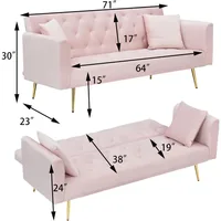 71" Modern Velvet Sofa Bed Futon, Convertible Sleeper Couch with Adjustable Backrest, Tufted Recliner Loveseat with G Customized 2