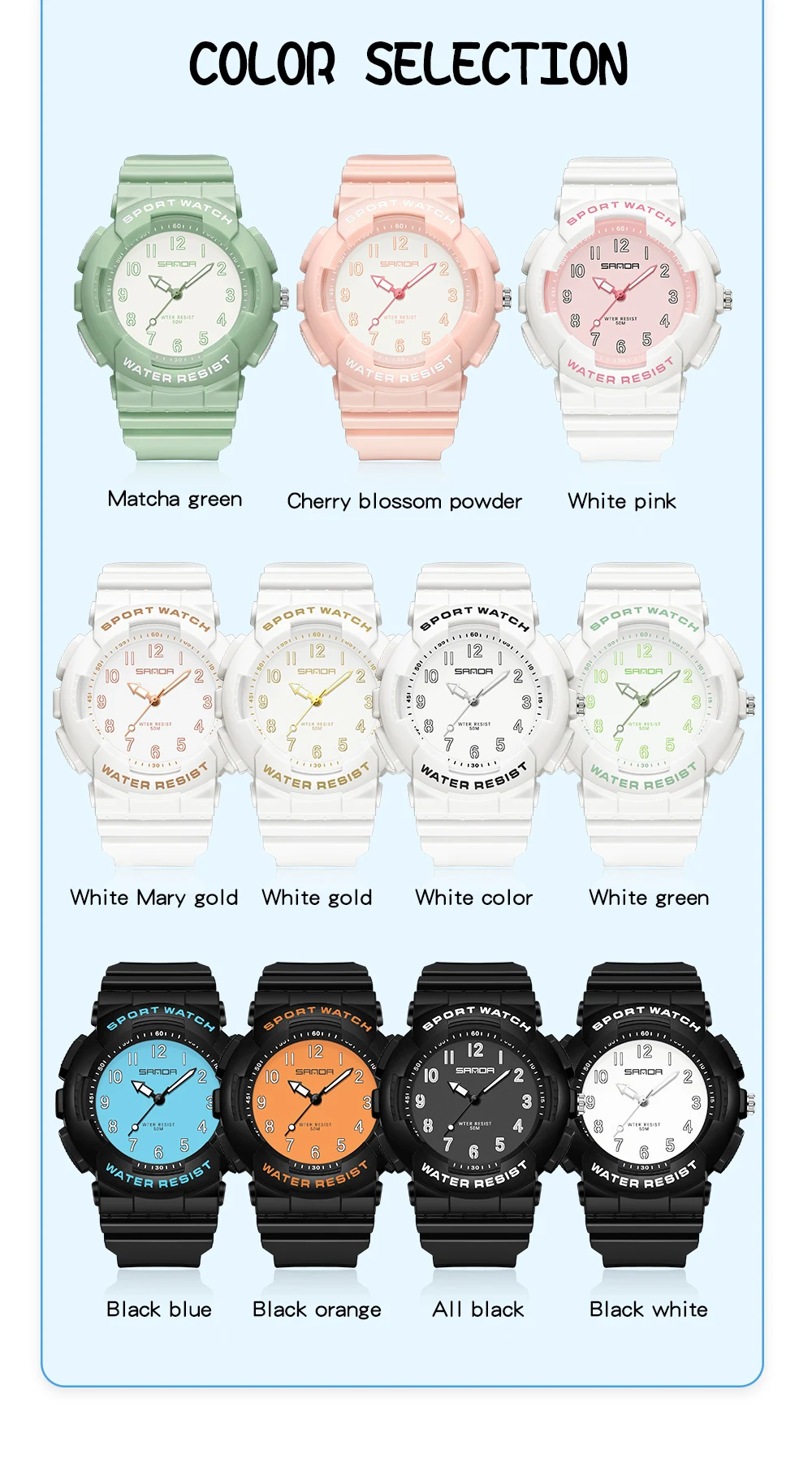 2023 New Sanda 6094 Watch Youth Student Fresh Electronic Watch Digital Fashion Versatile Waterproof Female Student Watch