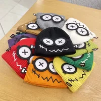 Cute Unisex Cuff Beanie Cap Cartoon Big Eyes Pattern Candy Color Knitted Hat Warm Ear Protection Hat 1