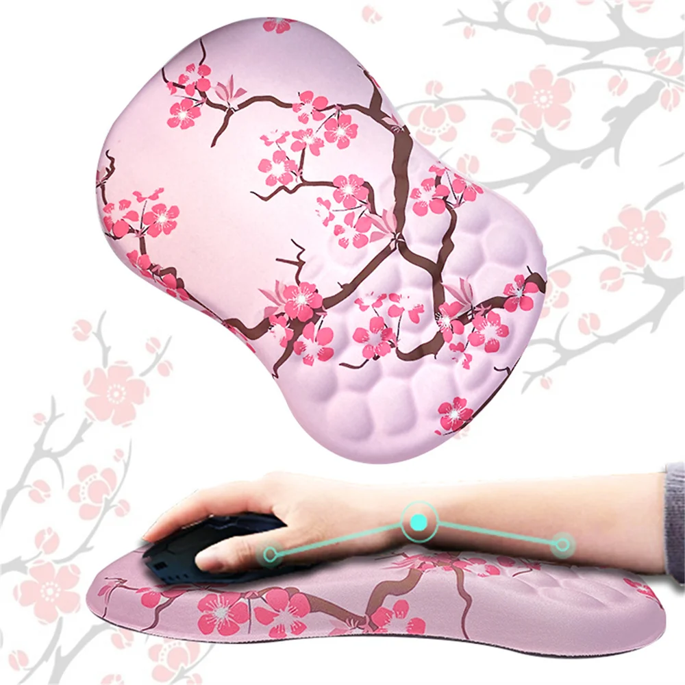 

Ergonomic Keyboard Wrist Rest MousePad Sakura Office Wrist Memory Foam Mouse Pad Pink Cherry Blossom Computer Laptop Desk Mats