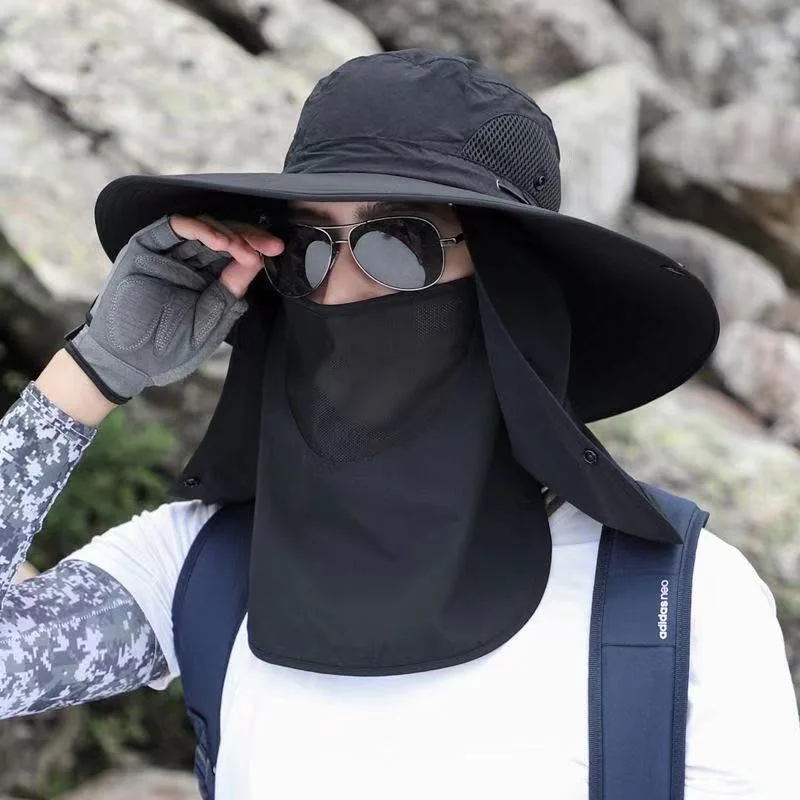 Fisherman Hat Men's Summer Large Shawl Breathable Sun Protection Outdoor Mountaineering Fishing Camping