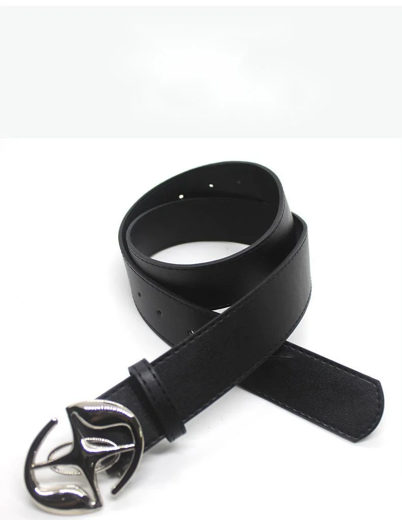 2023 New Ins Style Men's and Women's Retro Fashion Versatile Pure Black Belt Logo Metal Button Head Belt_voghion.com
