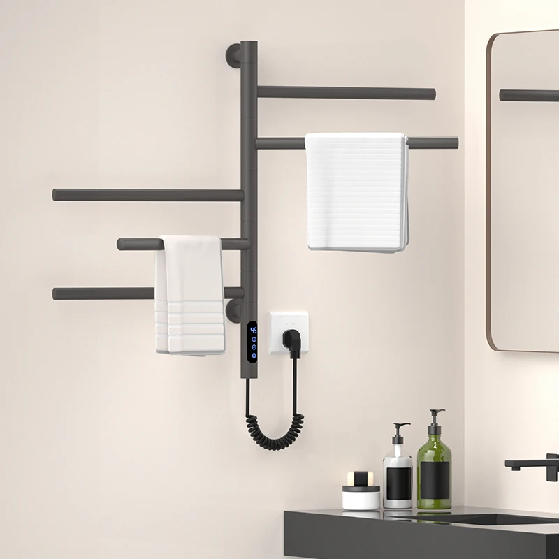 ราวแขวนผ้าเช็ดตัวอุ่นในห้องน้ำ ควบคุมอุณหภูมิและเวลาด้วยระบบสัมผัสอัจฉริยะ ทำจากสแตนเลส หมุนได้ ติดผนัง 1