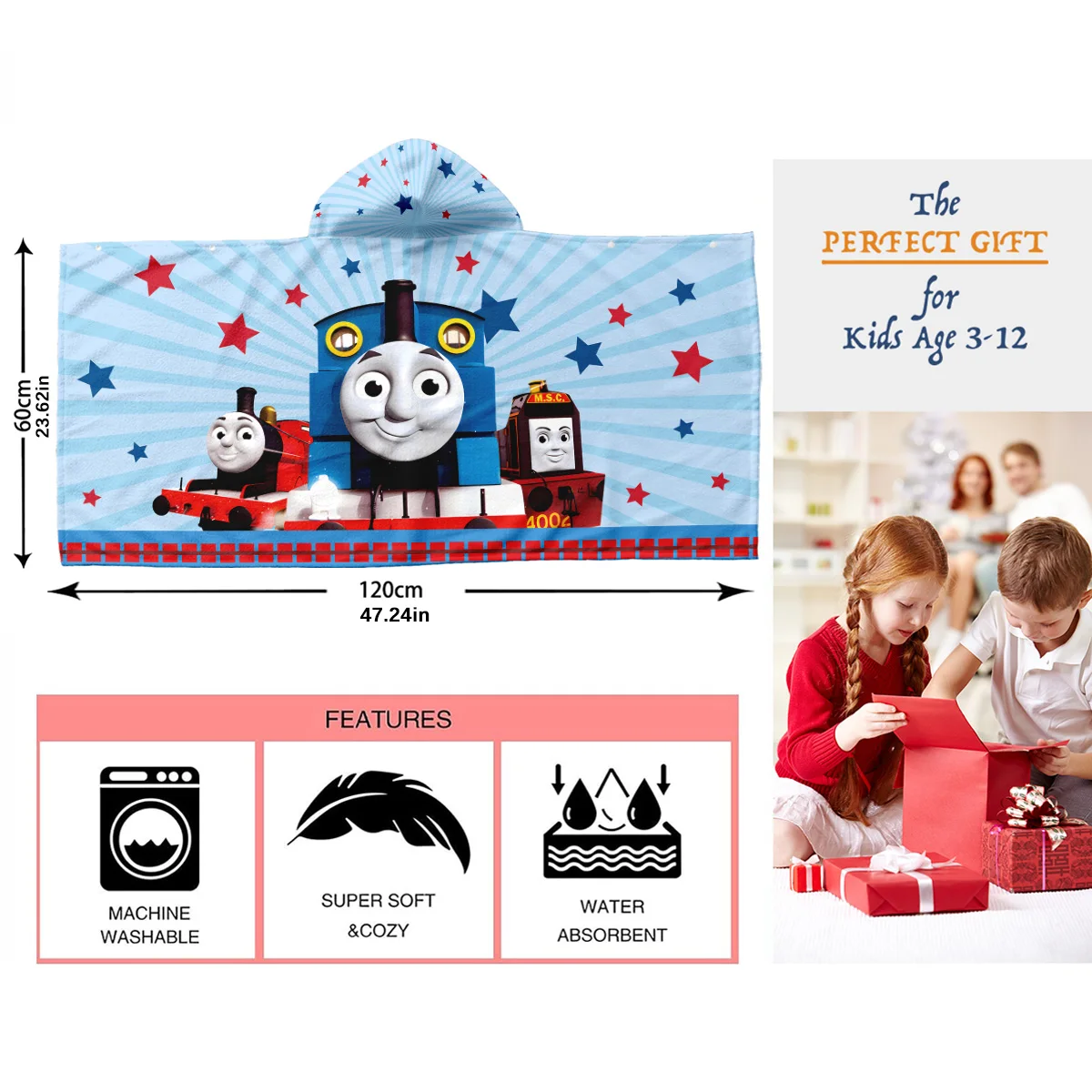 Description Picture 5 of item1pc Cartoon Children's Wearable Bath Towel, Cute & Personalized Superfine Fiber Children's Bathrobe With Hood For Boys And Girls