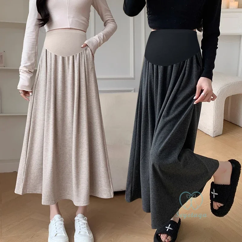 A Line Big Bottoms Maternity Skirts Spring Fashion Casual Elastic Waist Belly Clothes for Pregnant Women Baby Care Pregnancy