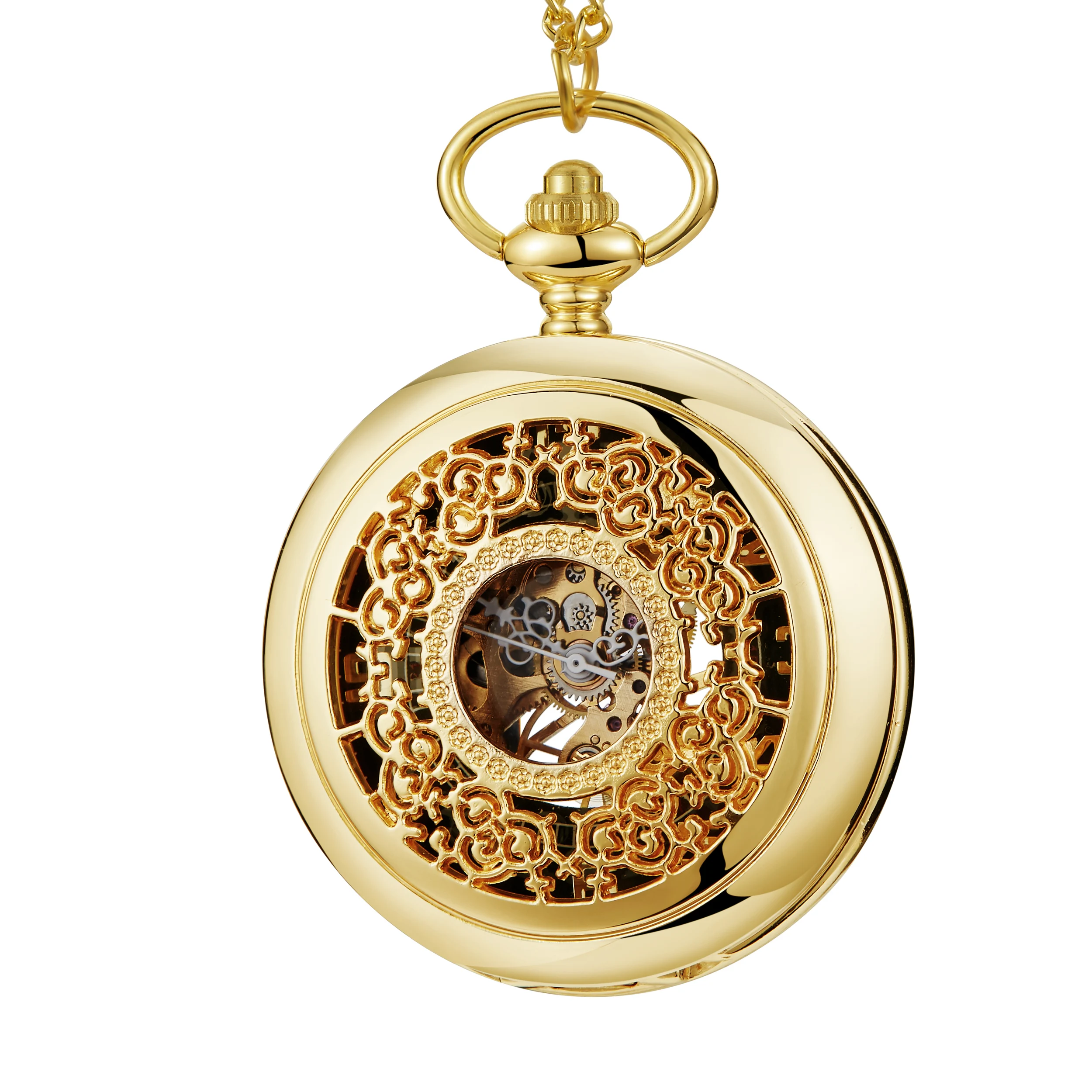 Luxury Gold Arabic Numeral Machinery Pocket Watch Chain Men Women Hollow Case Vintage Pendant Necklace Best Gifts for Men Women