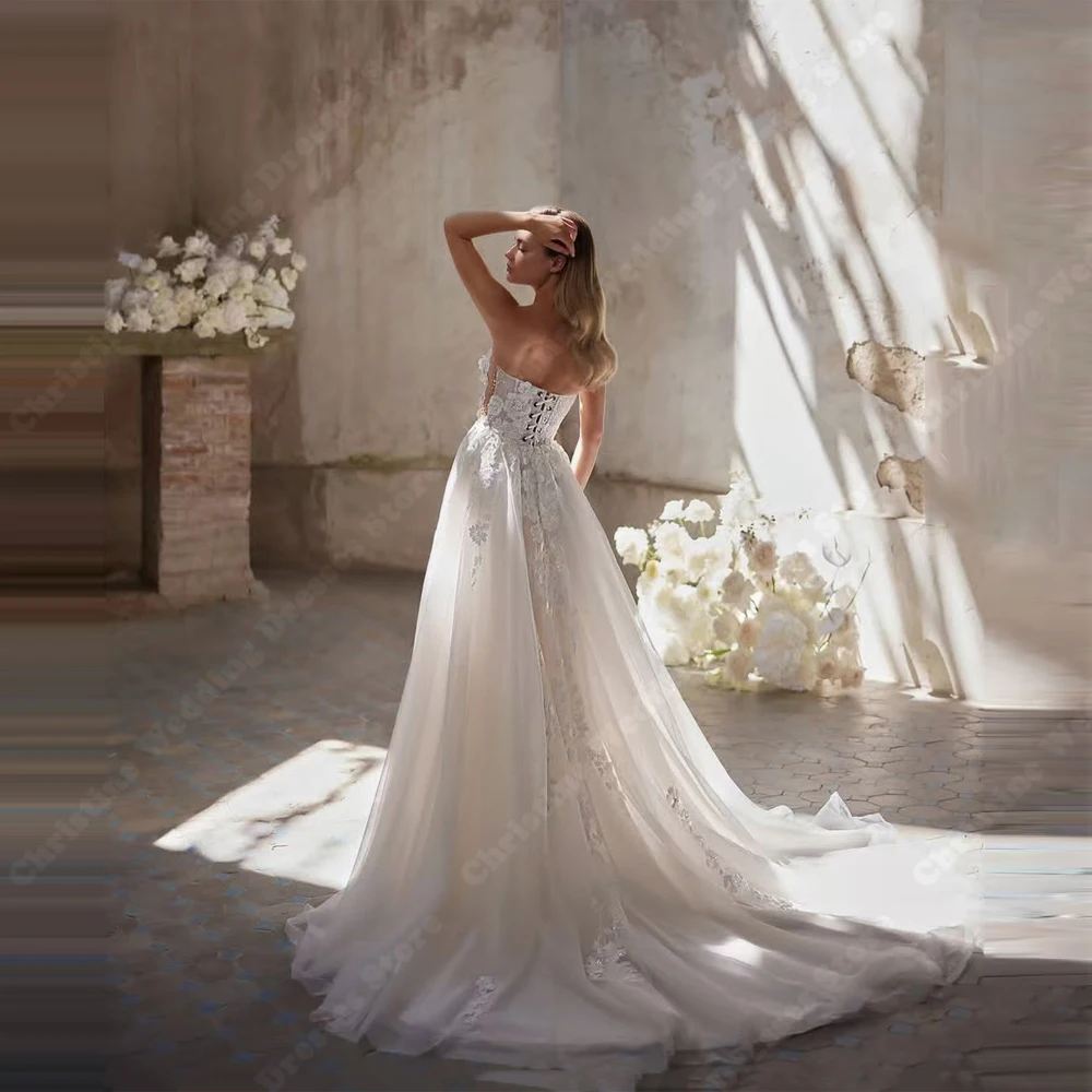2025 Sexy Wedding Dresses Elegant A-Line Bridal For Guest Lace Sleeveless Latest launched Without Gloves Women Robes Customized 4
