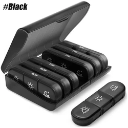 Portable 21 - Grid Weekly Pill Organizer with Large Compartments for Vitamins and Medicines (Black)