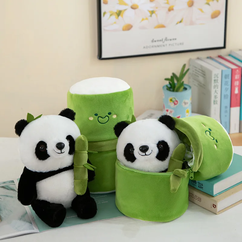 

Bamboo Tube Panda Holding Bamboo Kids Gift Cute National Treasure Giant Panda Doll Fubao Huahua Gift Sofa Decoration 25cm