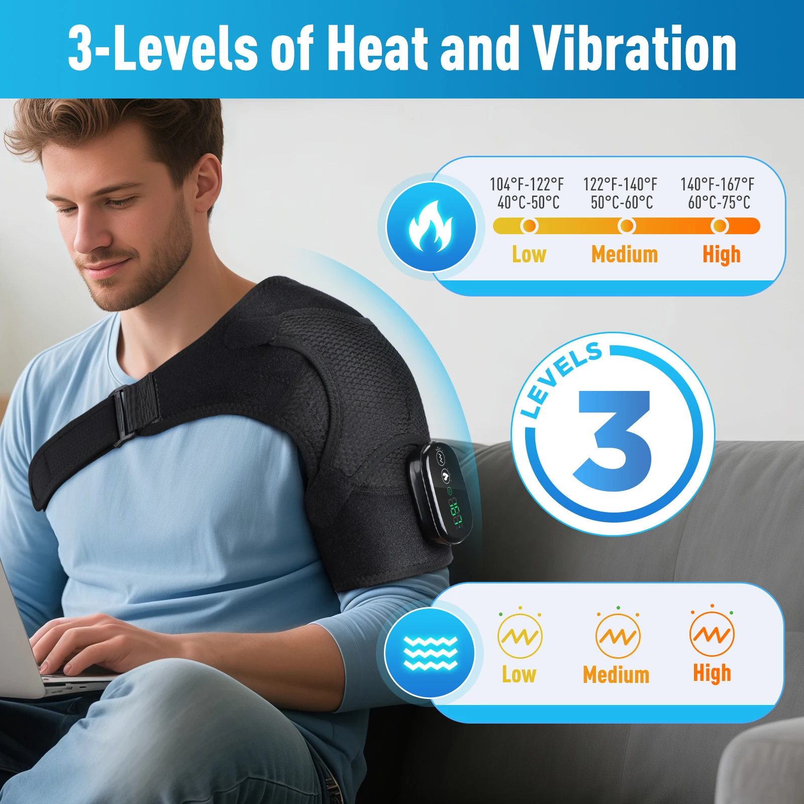 Heated Shoulder Steamer Massager Belt Vibration Heating Electric Warm Massage Gear Shoulder Machine Smart Temperature Adjust Pad