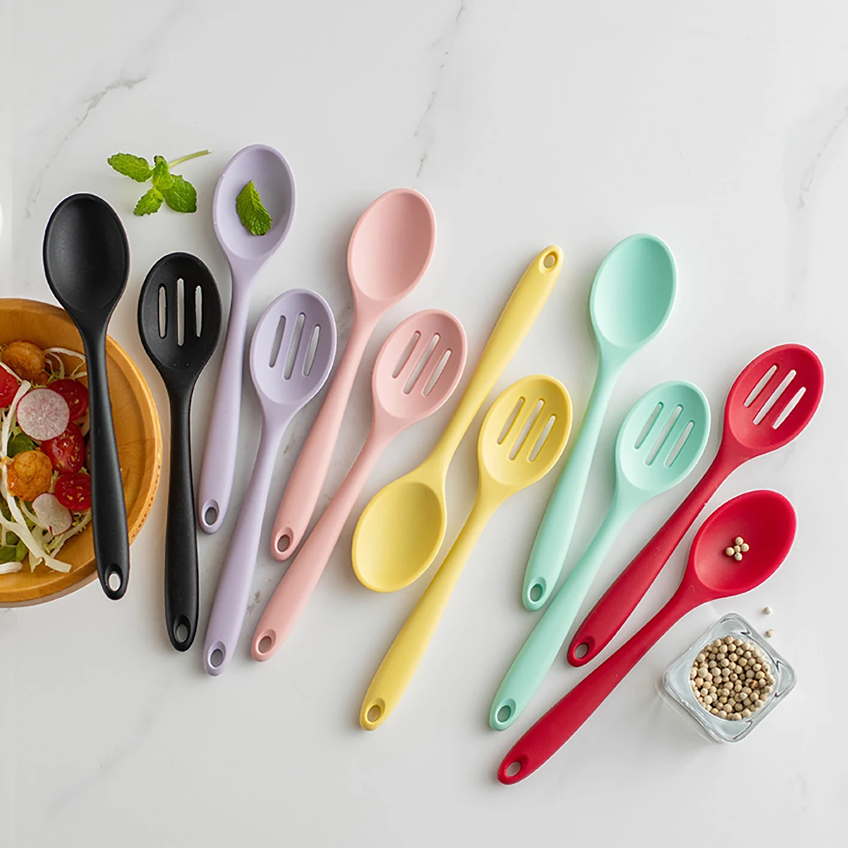 Silicone Spoon Dinnerware Set Integrated Soup Spoon Salad Set High Temperature Resistant Kitchen Cooking Utensils 2pcs cutlery set
