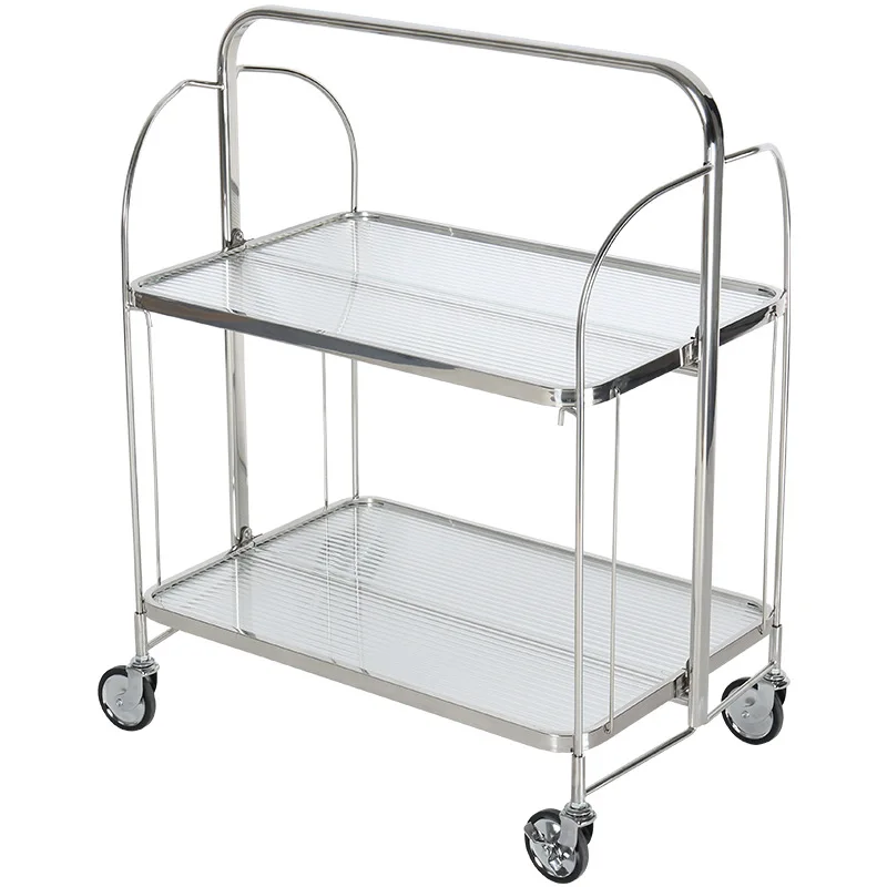 

304 stainless steel medieval trolley folding storage rack ins moving side several living room Changhong glass coffee table
