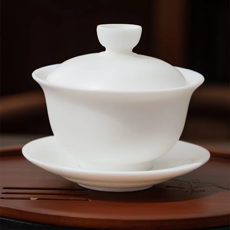 Chinese Gaiwan Tea Set Kung Fu White Ceramic Gaiwan White Teaware Sancai Tea Cup