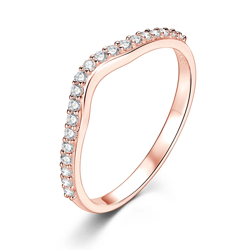 RAPRGOLD 1.3mm 라운드 모이사나이트 얇은 스택형 반지 여성용 미니멀리스트 하프 이터니티 밴드 웨딩 파인 주얼리 선물