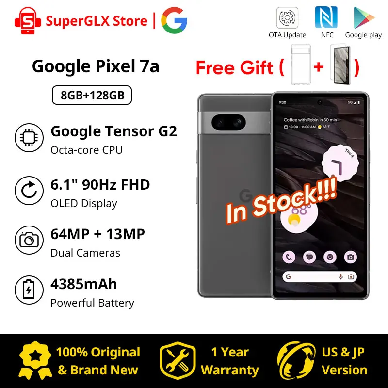 In Stock Google Pixel 7a 5G Android Smartphone Pixel 7a with Wide Angle  Lens and 24Hour Battery - 128 GB – Charcoal, Snow, Sea