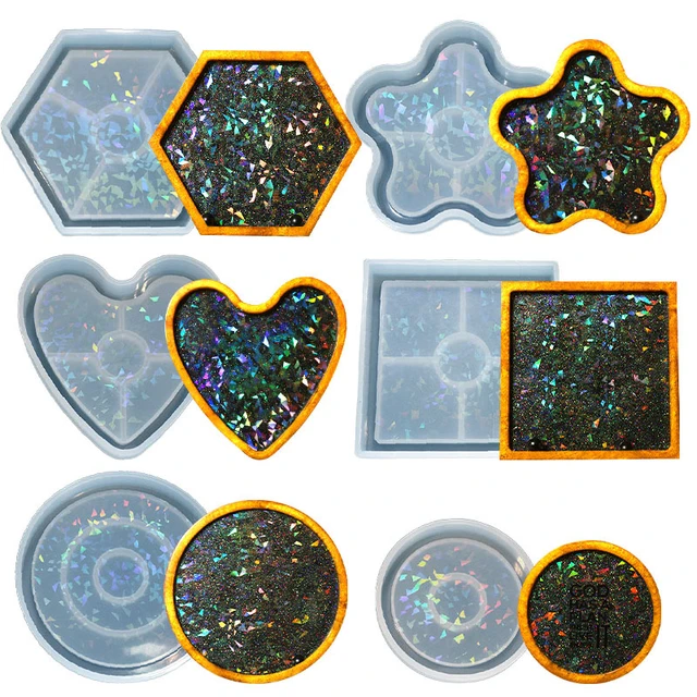 DIY Laser Holographic Round Square Rectangle Shape Coaster Base Silicone  Mold Resin Molds Epoxy UV Resin