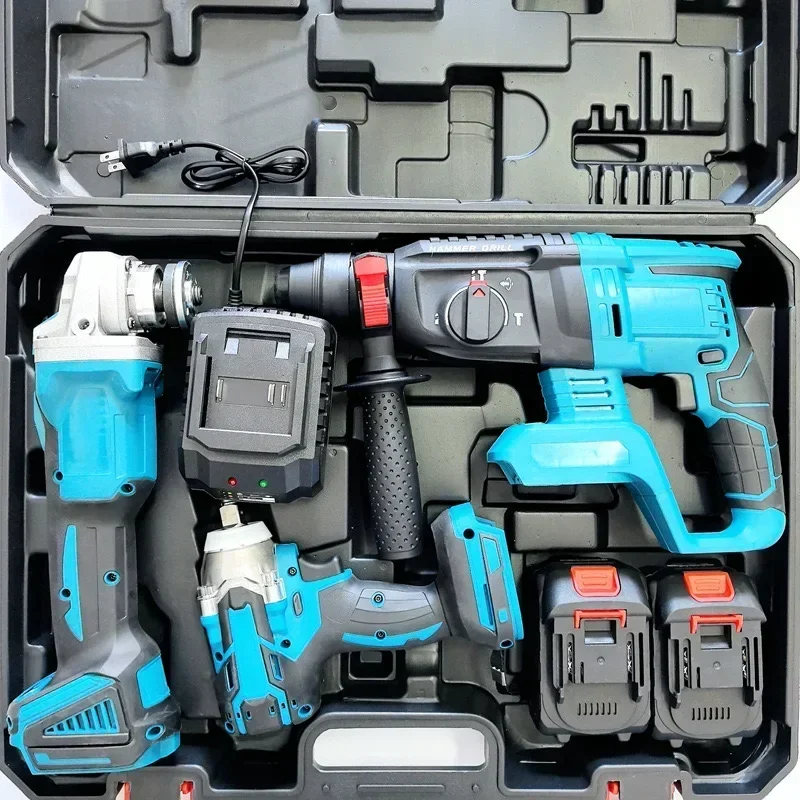 YYHC-Four-piece rechargeable lithium electric hammer Angle grinder Cutting machine Electric drill electric wrench tool set