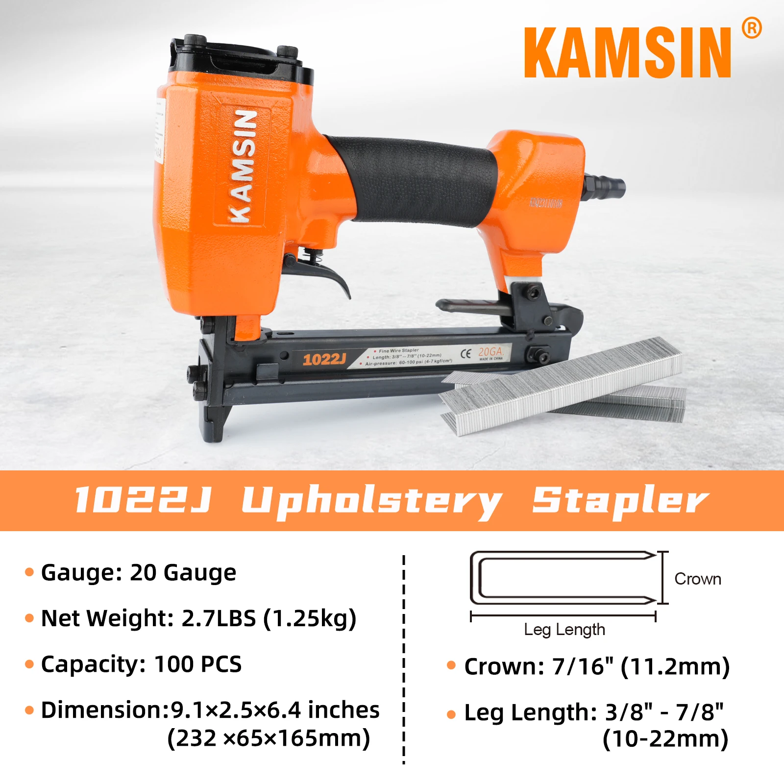 KAMSIN 1022J 20Auge 공압 쿠션 스테이플러, 7/16 크라운 에어 스테이플러, 가구 및 자동차 시트에 적합