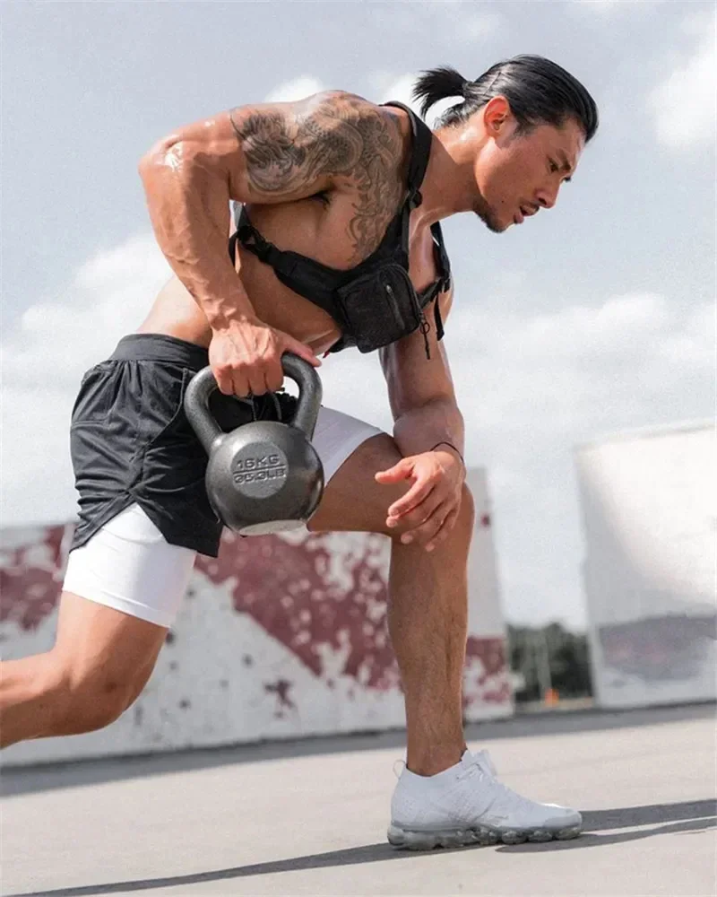 Trendy printed men's sports shorts, fitness running shorts, 2-in-1 quick drying training shorts, summer running shorts 5