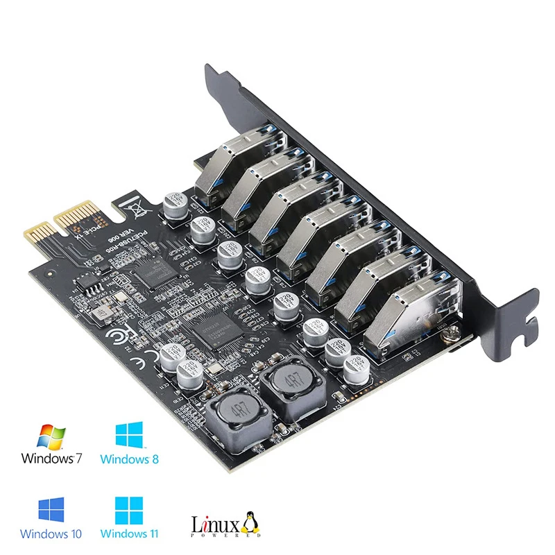 

1 шт., USB 3,2 Gen, 1 шт., усилитель I Express, PCI E на 7 портов, USB 3 концентратор, адаптер расширения, карта PCI-E 1X, контроллер для настольного компьютера