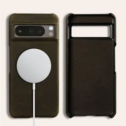 Premium Crazy Horse Genuine Leather Phone Case with Magnetic Protection - Sleek Back Cover - Google Pixel 6 (Coffee 3802)