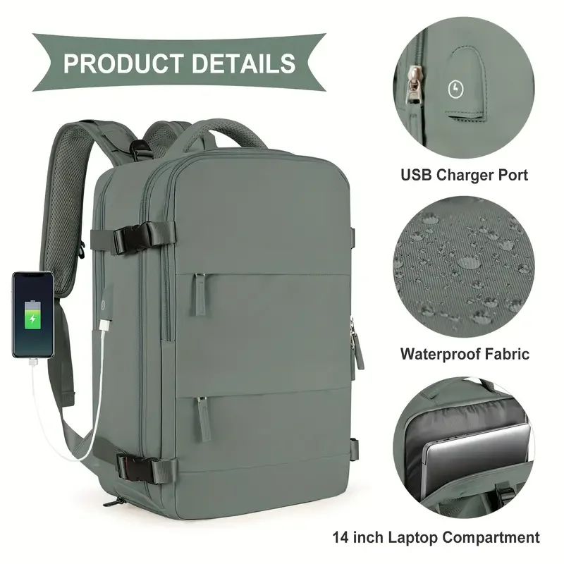 

Декоративный функциональный рюкзак с пряжкой, рюкзак для ноутбука 15,6 дюйма для деловых поездок, школьная вместительная сумка через плечо