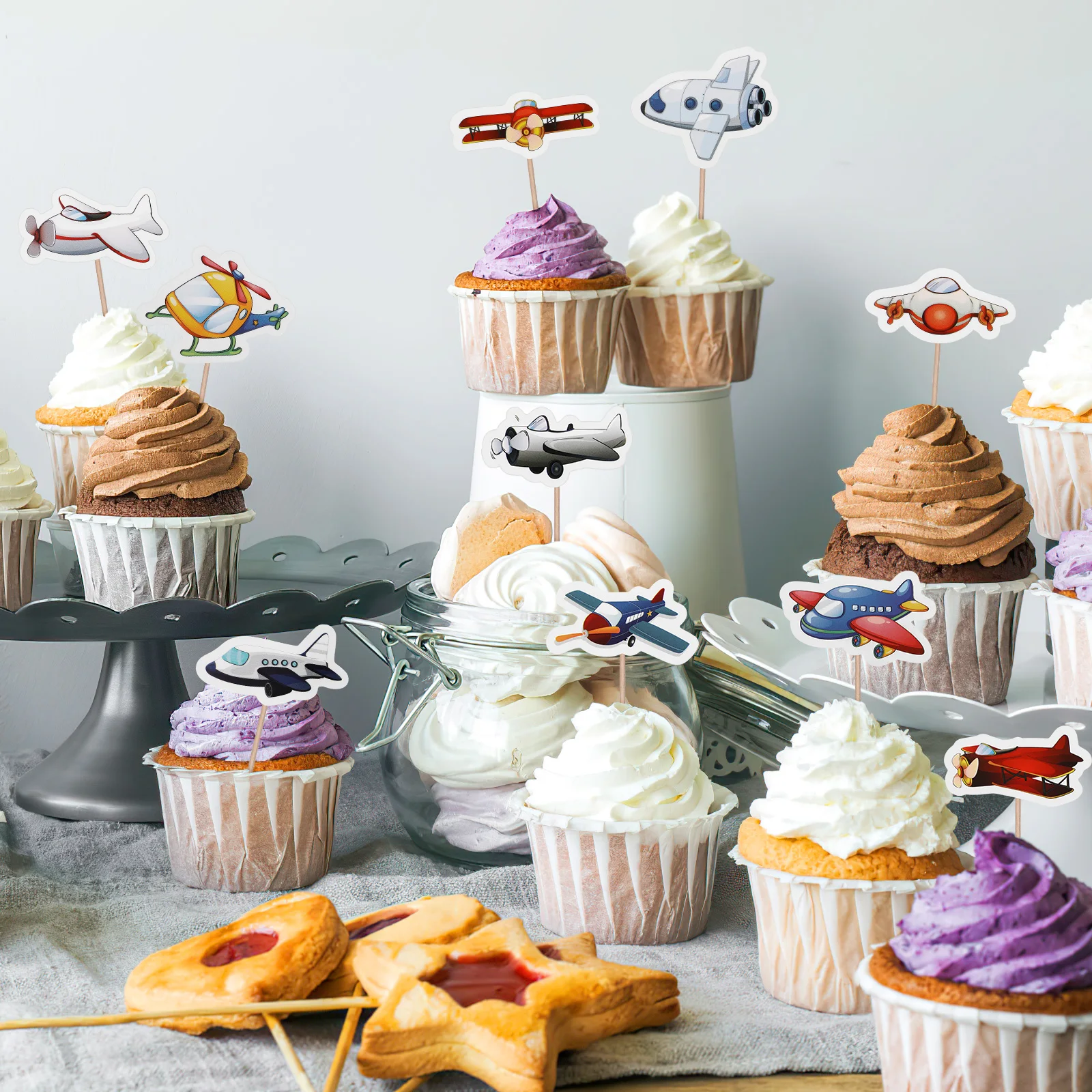 Levemolo 10 Stuks Helikopter Topper Voor Taartinzet Cupcaketopper Decoratieve Cupcake Prikkers Cupcake Toppers Voor Kinderen Desserttoppers Vliegtuig Baby Bamboe Feest Benodigdheden