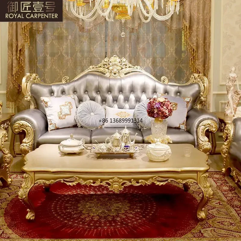 

Европейский кожаный сочетание роскошного дивана из массива дерева гостиная большая вилла полный 1 + 2 + 3 первый пол кожа роскошь.