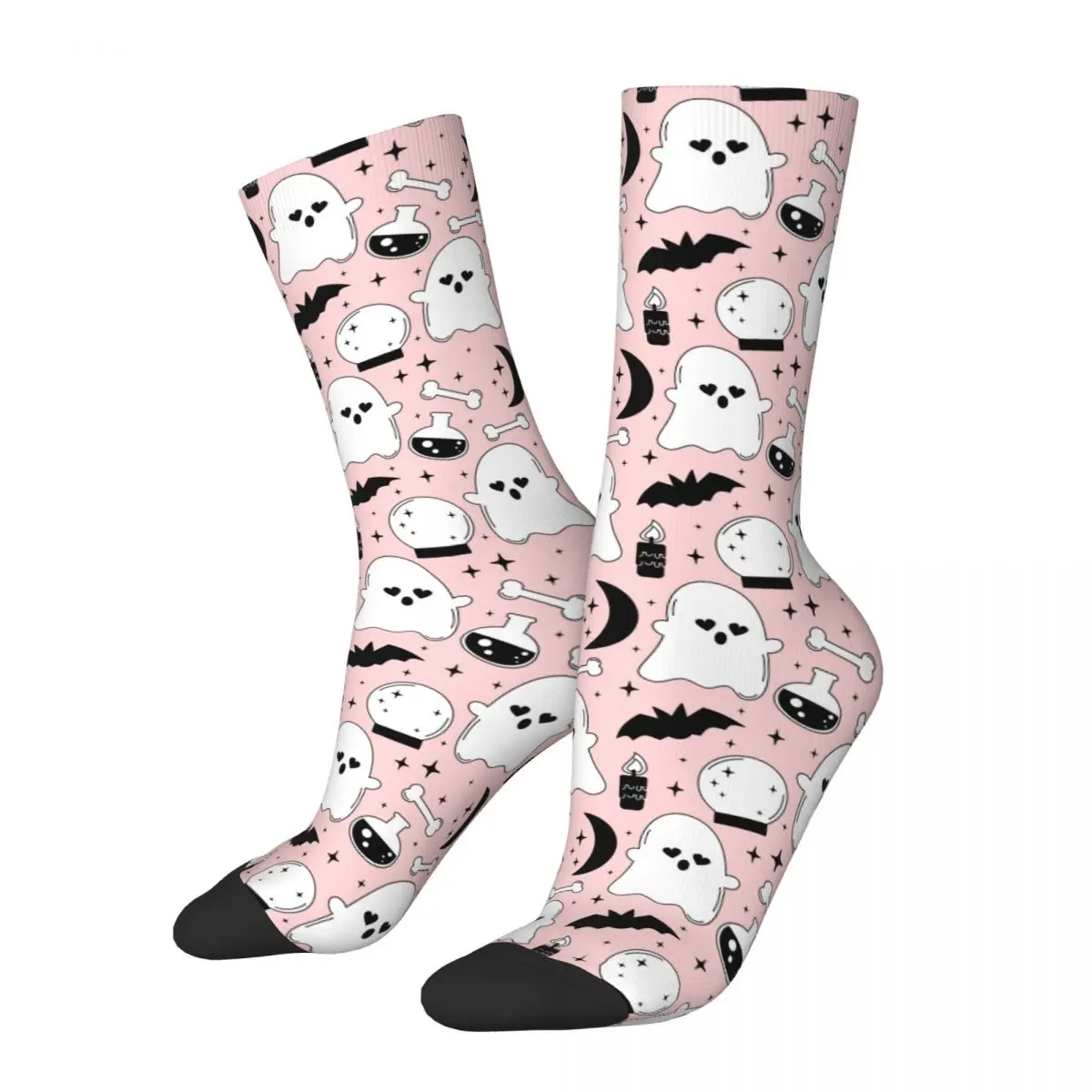 

Cartoon Pink Halloween Socks Men's Women's Fashion Ghost Bats Bones Socks Hip Hop Spring Summer Winter Middle Tube Socks Gift