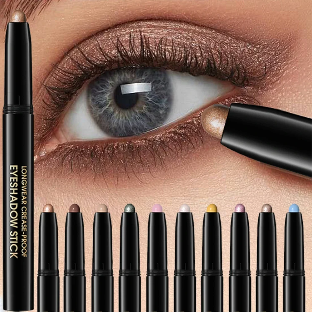 Eyeshadow Stick Eyeshadow Pencil Eyeshadow Pen Matte Eyeshadow 10 Colors Longwear Crease-proof Eyeshadow Pencil Stick Lasting Glitter Shimmer Matte Eye Shadow Highlighter Pen Eyes Makeup Tool