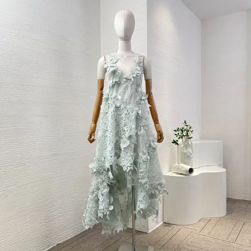Vintage Pink Floral Irregular Hem Design Elegant Beach Holiday A-Line Sleeveless Halter Dress DP6260