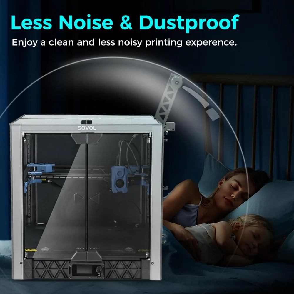 Metal and Tempered Glass Open Enclosure with Drag Chain and Fan for SV08 4