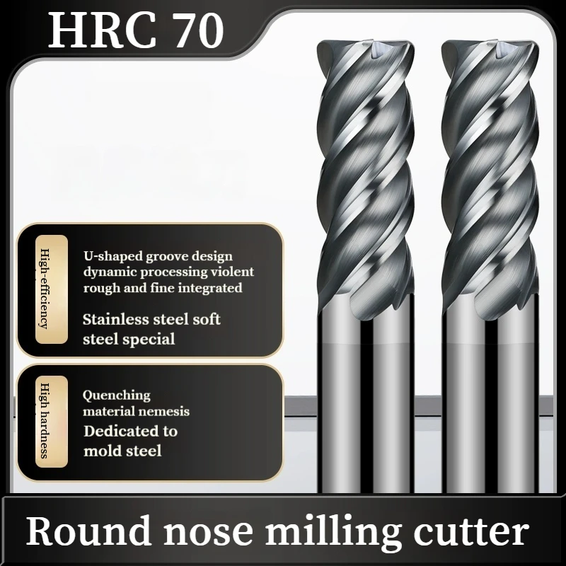 HRC70 HRC62 R0 5 R1 R2 R3 CNC 금속 절삭기 (강철 가공용) 4날 코너 라디우스 엔드밀 텅스텐 카바이드
