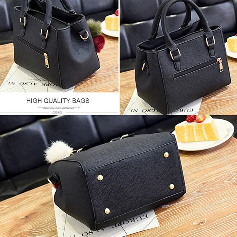 1PCS Bags Women Fashion Simple PU Shoulder Small Double Large Capacity Hairball Tote Slanting Cross Women's Bags