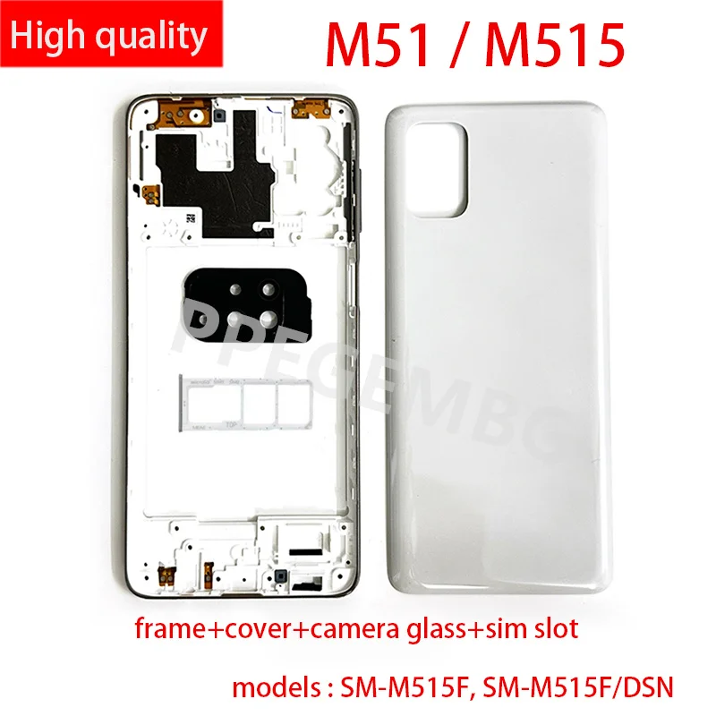 M51 для Samsung Galaxy M515 корпус телефона Средний Корпус Крышка батарейного отсека чехол Задняя панель объектив камеры слот для Sim-карты лоток
